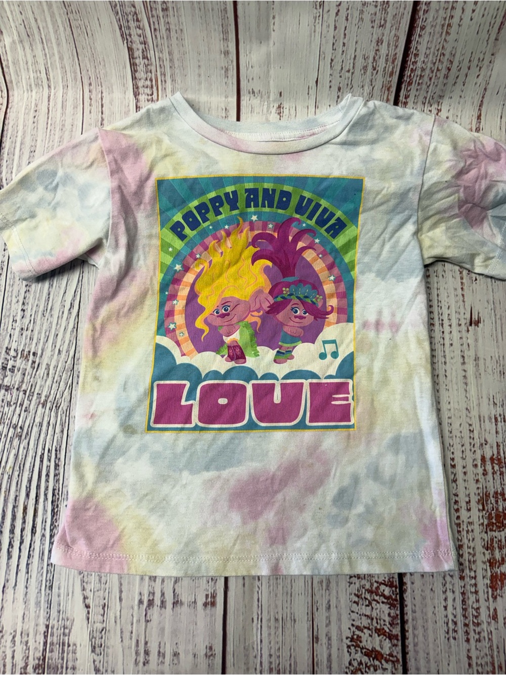 Trolls Graphic Tie-Dye Kids Tee - Pink & Yellow